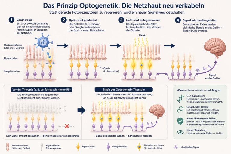 Optogenetik bei Retinitis pigmentosa: Wie eine einzige Spritze Blinden das Sehen zurückgeben könnte
